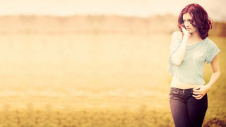 Woman field phone denim sunset - daphne mcclure free wallpaper