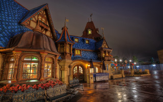 Blue roof clock tower architecture - art free wallpaper
