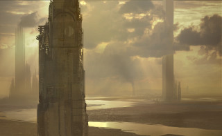 City clock bridge mountains sunset - craig mullins free wallpaper