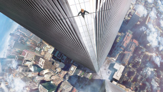 Man rope walking tokyo cityscape - panfuturism free wallpaper for desktop