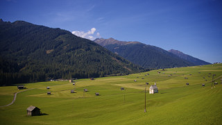Green field mountain houses road 2 - a few house free wallpaper