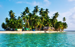Beach hut palm trees blue - a blue ocean free wallpaper