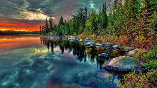Lake forest rocks sunset bridge - a sunset in the background free wallpaper