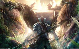 Fantasy forest man sword monster - a video game scene free wallpaper