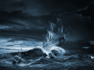 Storm ship moon water city - the water below free wallpaper