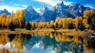 Mountain lake autumn trees sky - bob ross free wallpaper