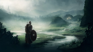 Man horse forest river cloudy - a lush green forest free wallpaper