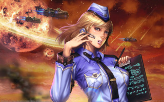 Woman uniform cellphone writing space - a detailed painting free wallpaper for desktop