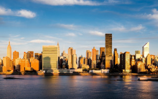 City skyline water boat digital - a boat in the foreground free wallpaper
