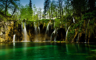 Waterfall forest nature impressionist painting - impressionist free wallpaper