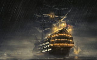 Ship lights ocean fantasy matte - sail free wallpaper