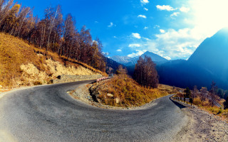 Curved road train mountains blue - road free wallpaper