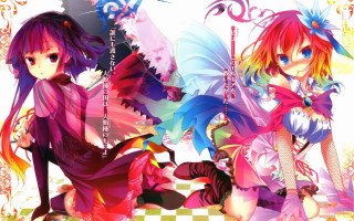 Anime girls colorful wings checkered - rich vivid color free wallpaper