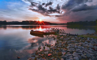 Boat dock lake sunset clouds - the cloud free wallpaper