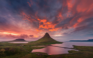 Mountain lake sunset clouds cityscape 2 - colorful cloud free wallpaper