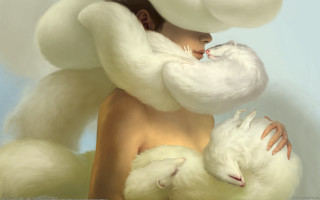 Woman cat clouds blue sky - the background and a sky in the background free wallpaper