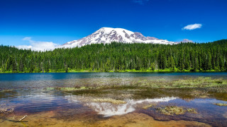 Mountain lake trees sky clouds 4 - the distance free wallpaper