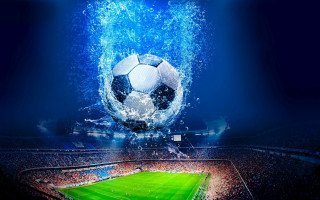 Soccer stadium water splash fireworks - a soccer ball free wallpaper