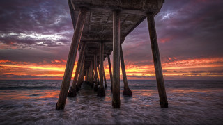 Pier sunset water clouds city - sunset free wallpaper
