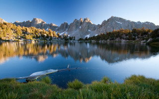 Lake mountains boat forest grass - ansel adams free wallpaper