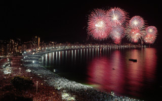 Fireworks cityscape bridge night milkyway - night time free wallpaper