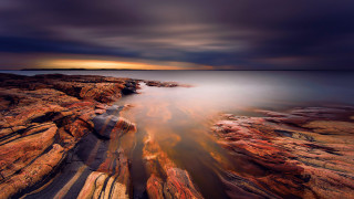 Rocky beach sunset mystical colors 2 - mystical free wallpaper