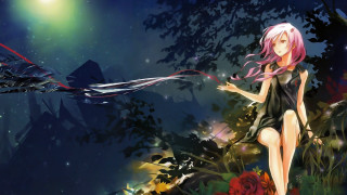 Girl pink hair forest night - overhead free wallpaper