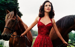 Woman red dress horses field - annie leibovitz free wallpaper