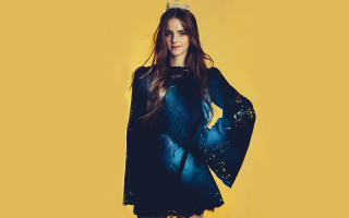 Woman blue dress crown smile - free vintage wallpaper