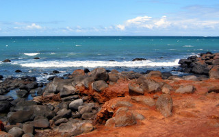 Rocky beach water ship mountains - a rocky beach free wallpaper