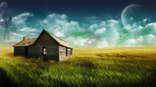House field windmill sky clouds - a house in a field free wallpaper