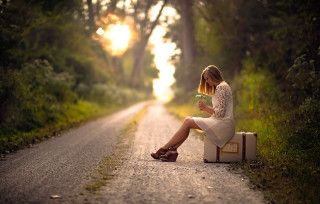 Woman suitcase flower outdoor forest - anka zhuravleva free wallpaper