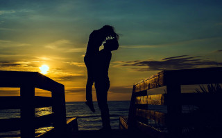 Sunset dock romantic lake cityscape - the dock free wallpaper