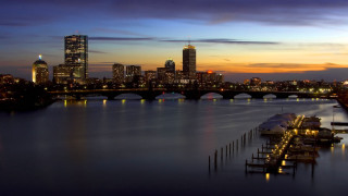 City skyline night bridge boats 3 - the water below free wallpaper