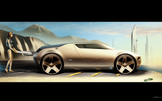 Futuristic car desert mountain bikini - matte drawing free wallpaper
