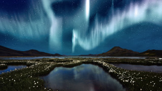 Lake sky stars space art - many light free wallpaper