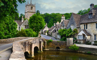 River village bridge church tower - a bridge over free wallpaper