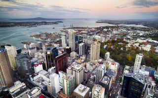 City skyline waterfront sunset architecture - aerial free wallpaper