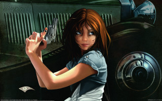 Girl gun car door comic - a girl holding free wallpaper for desktop
