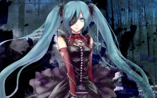 Blue haired gothic portrait flower - gothic free wallpaper