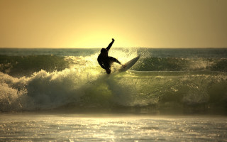 Surfer wave ocean sunset beach - impressionist free wallpaper
