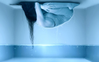 Woman floating water hair in - a surrealist painting free wallpaper