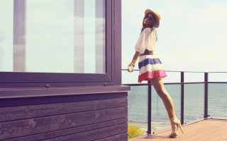 Woman hat dress ocean deck - a woman in a hat free wallpaper