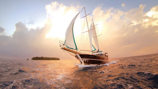 Sailboat ocean island sunset impressionist - impressionist free wallpaper