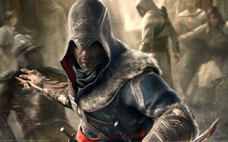 Forest hooded sword man blurry - other man free wallpaper