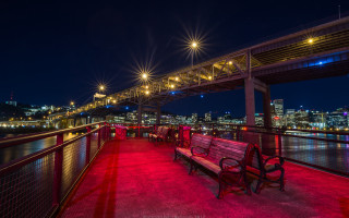 Bridge city night fireworks starry - a bench free wallpaper
