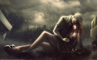 Man woman rain umbrella gothic - dark fantasy art free wallpaper