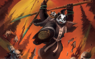 Panda forest orange sky furry - chris rahn free wallpaper