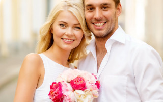 Couple blonde man woman flower - holding free wallpaper