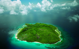 Island clouds ocean blue sky - an island in the middle of the ocean free wallpaper